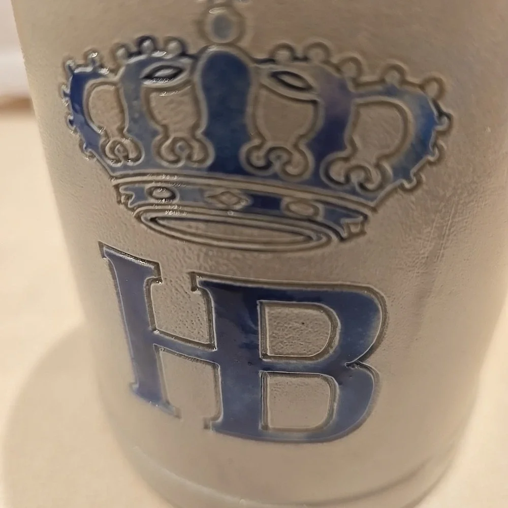 HB Hofbrauhaus Munchen .5l Gray/Blue Salt Glaze Stoneware Beer Mug Stein 5"T - Picture 8 of 8